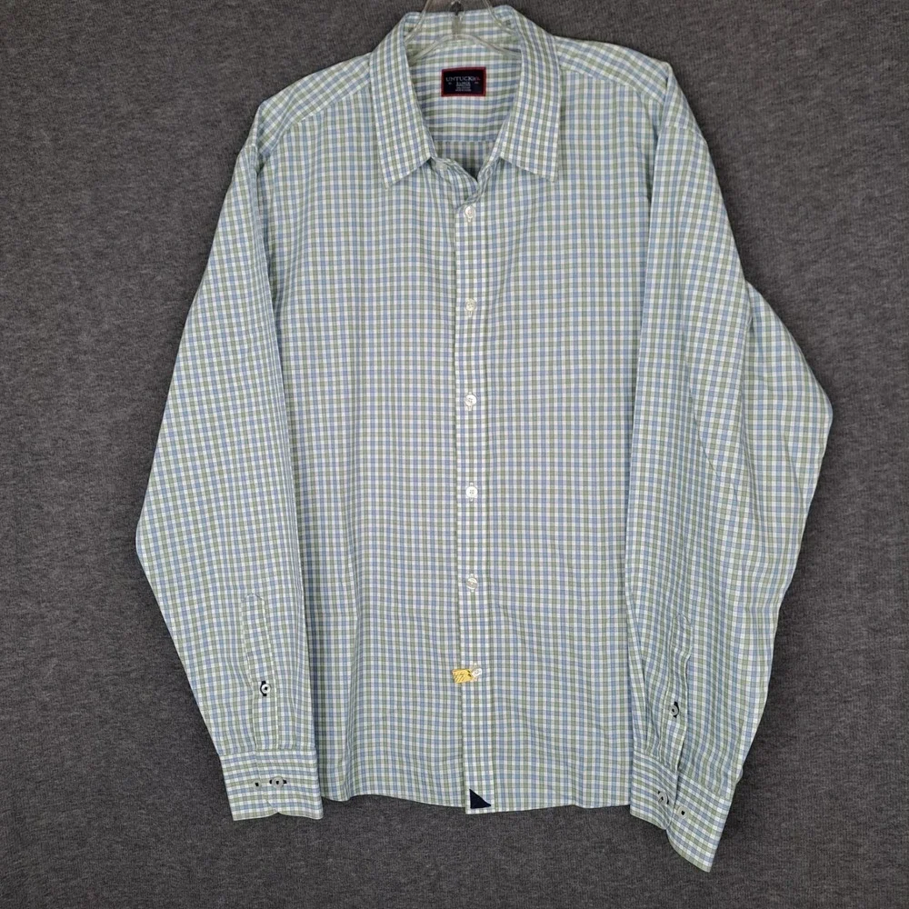 UNTUCKit Men's XL Wrinkle Free Dubois‎ Green Windowpane Plaid Long Sleeve Shirt